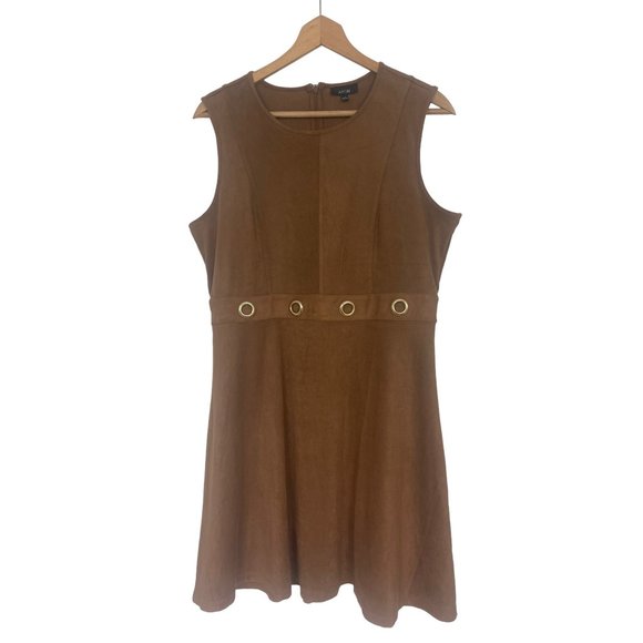 Size 12 BROWN SUEDE DRESS‎ W/GOLD HARDWARE Day/Evening All-Season Classy Party - Picture 5 of 5